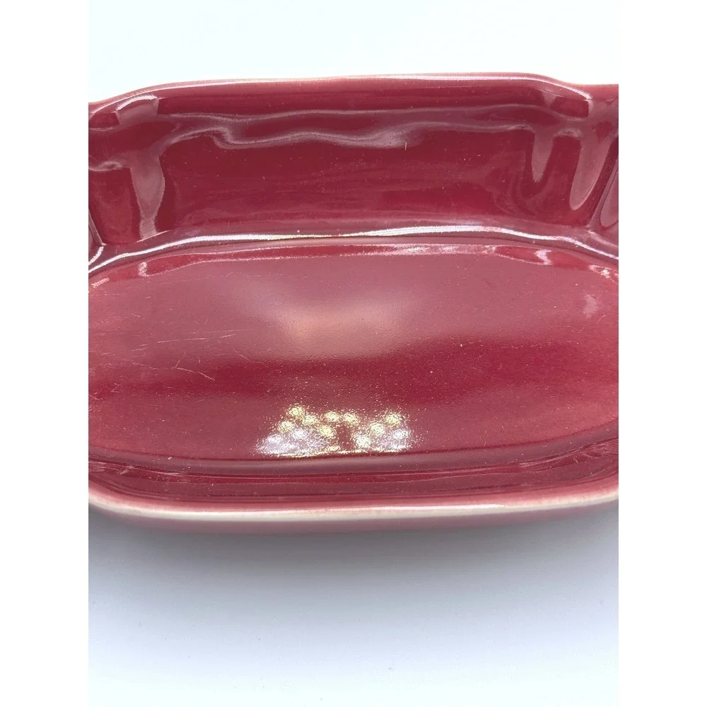 Deltis Stoneware Burgundy Red Scalloped Glazed Oval Serving Bowl Dish Portugal